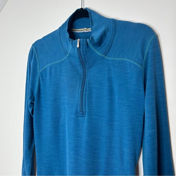 Smartwool 100% Merino Wool Quarter Zip Long Blue Long Sleeve Base Layer Large - Picture 3 of 8